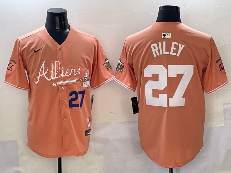 Men Atlanta Braves 27 Riley Orange Five generations Joint Name 2025 Nike MLB Jersey style 3